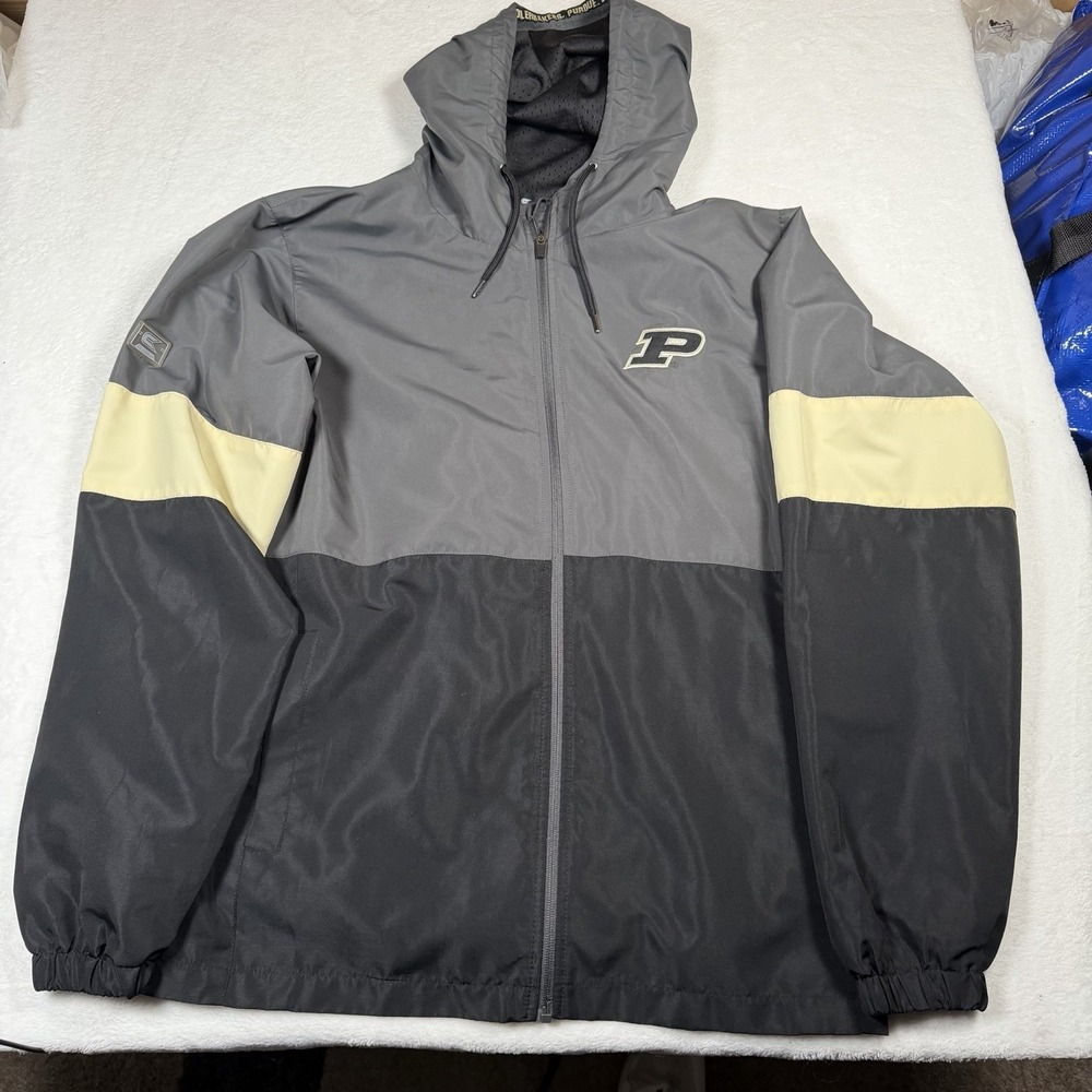 Colosseum Purdue Boilermakers Windbreaker Jacket Mens L Full Zip Hooded NCAA